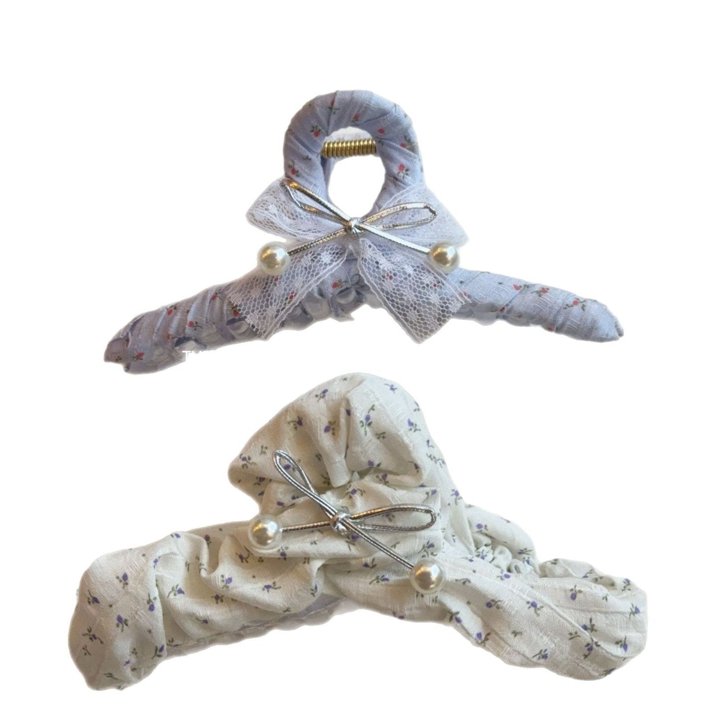 Elegant Floral Fabric Lace Bow Hair Claw Clips