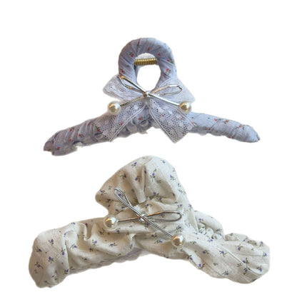 Elegant Floral Fabric Lace Bow Hair Claw Clips