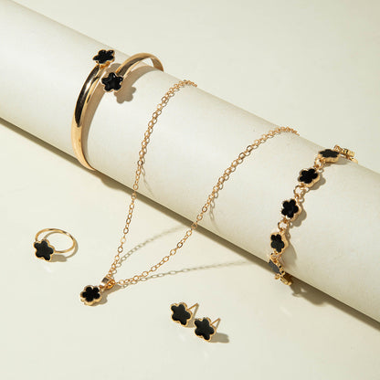 Trendy Alloy Five-Leaf Clover Bracelet Jewelry Set