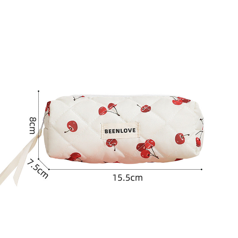 Cute Heart Print Cotton Quilted Cosmetic Bag