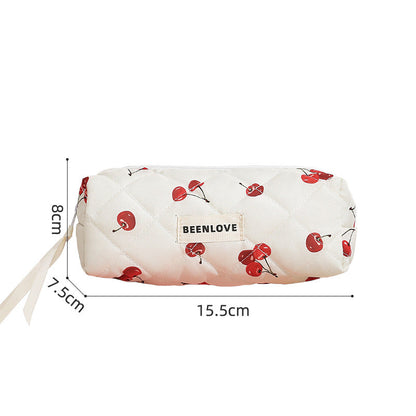 Cute Heart Print Cotton Quilted Cosmetic Bag
