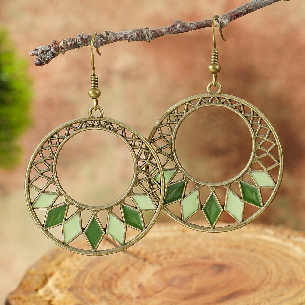 Bohemian Green Forest Earrings Set Artistic Vintage Style Geometric Accessories