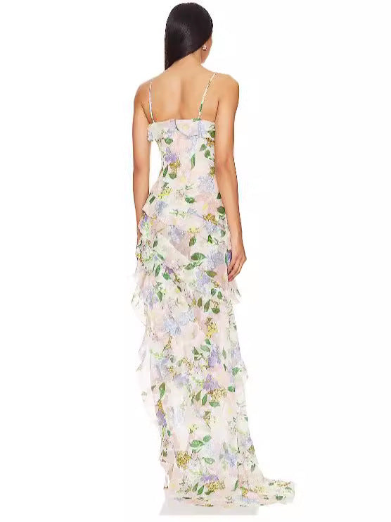 Elegant Off-Shoulder Long Dress With 3D Floral Print