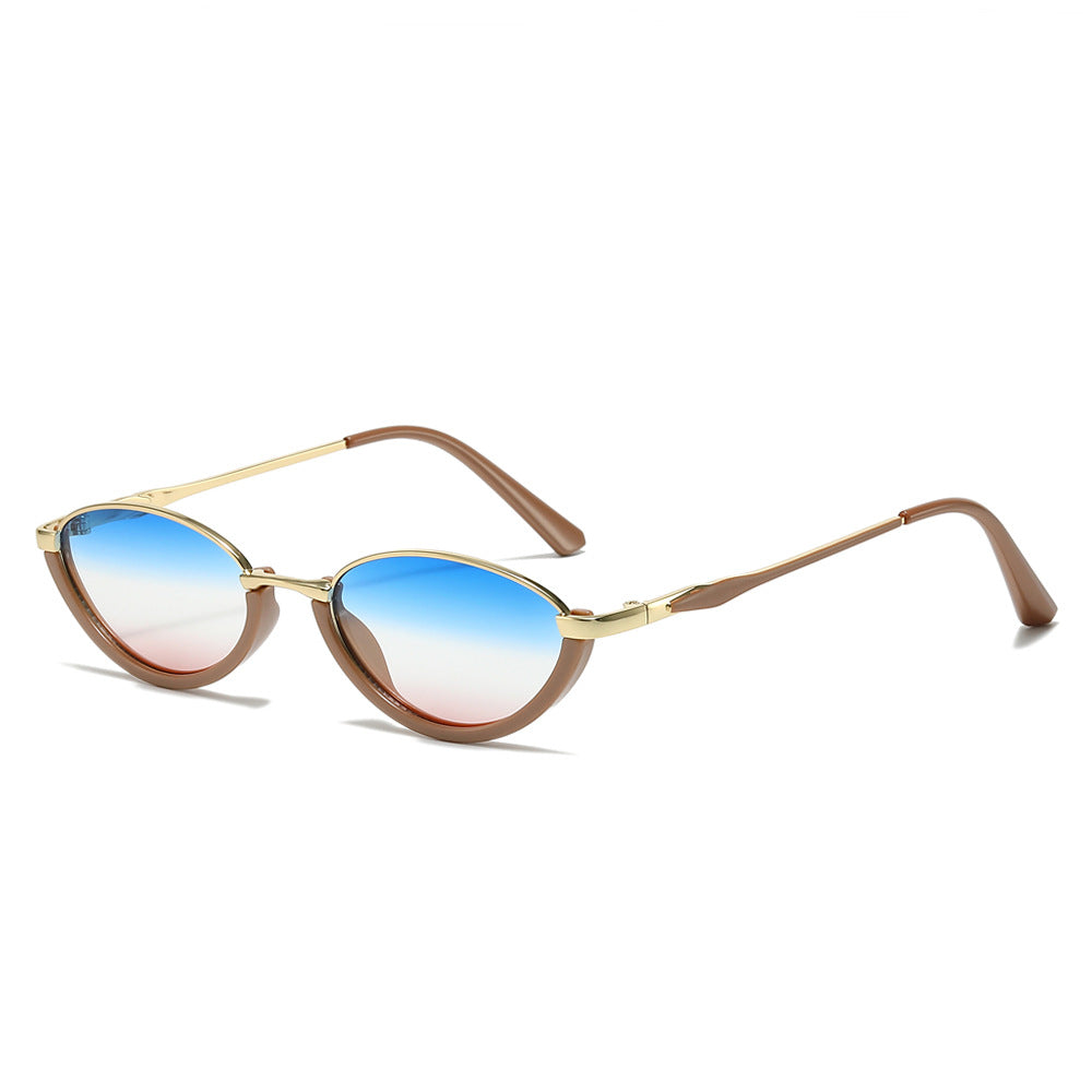 Oval Frame Metallic Sunglasses Stylish UV400 Protection
