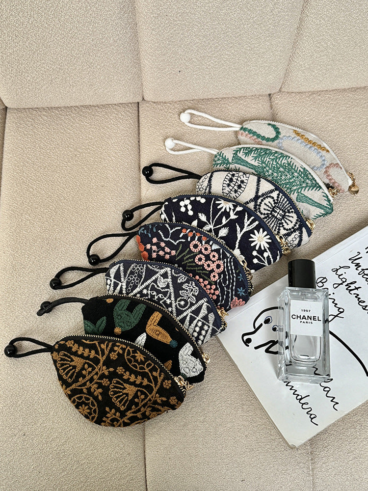 Mini Embroidered Key Pouch Portable Keychain Wallet