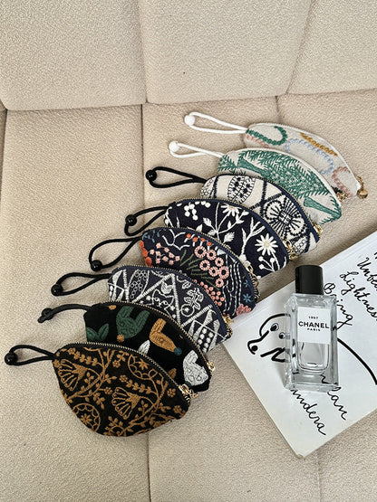 Mini Embroidered Key Pouch Portable Keychain Wallet