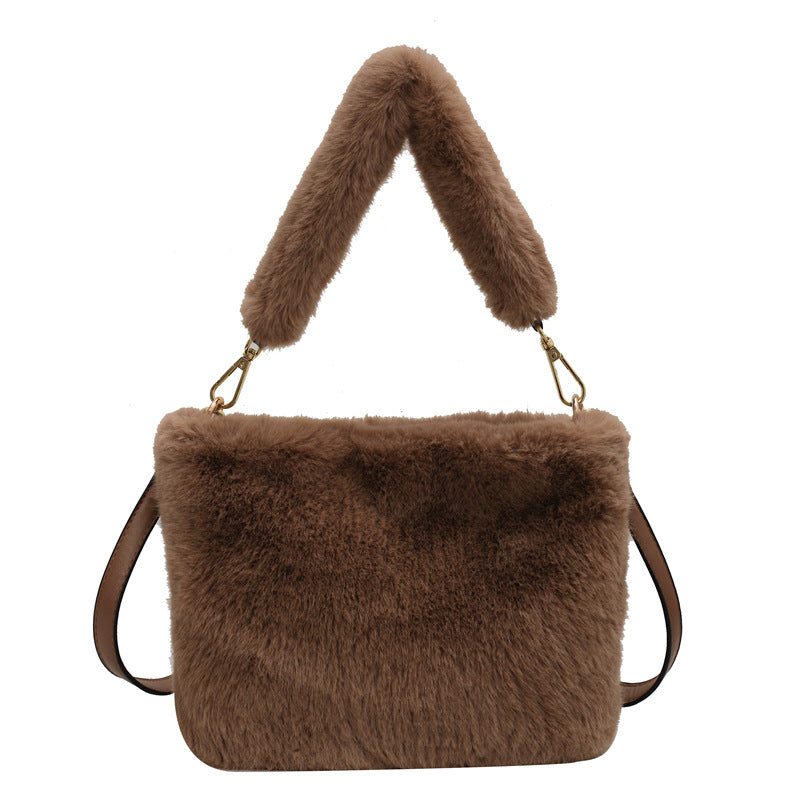 Trendy Plush Crossbody Bucket Bag Soft Casual Tote