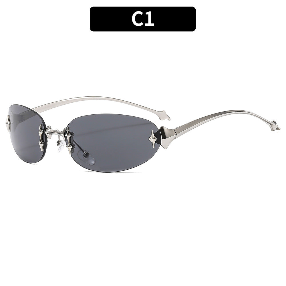 Y2K Star Oval Sunglasses Retro Metal Sunglasses for Outdoor Style