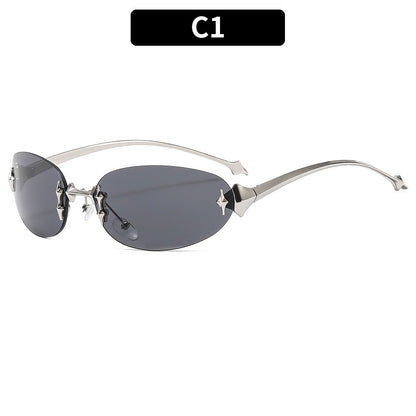 Y2K Star Oval Sunglasses Retro Metal Sunglasses for Outdoor Style