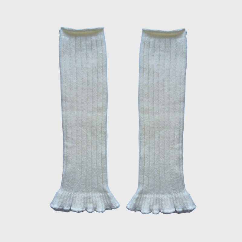 Handmade Wool Blend Knitted Lace Mid-Calf Socks