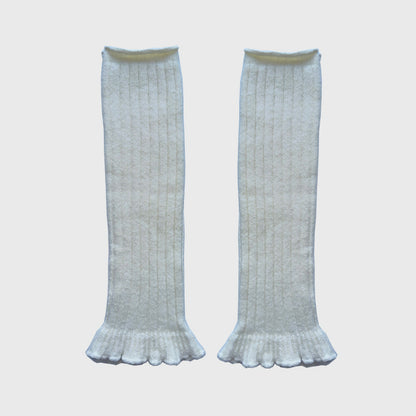 Handmade Wool Blend Knitted Lace Mid-Calf Socks
