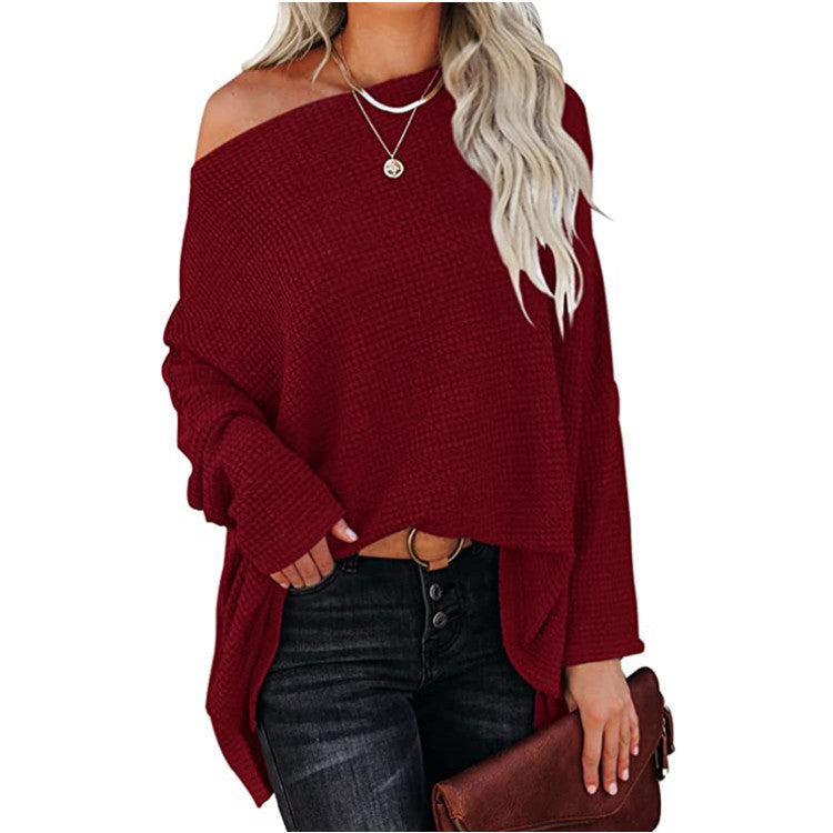 New Knitted Bat Long-Sleeved Solid Color Top Women'S