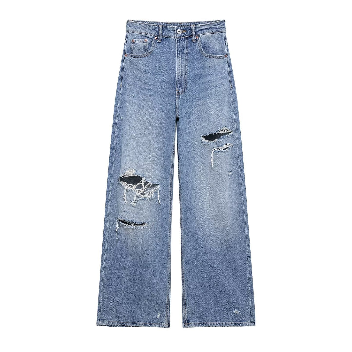 Casual Distressed Loose Mid Rise Jeans