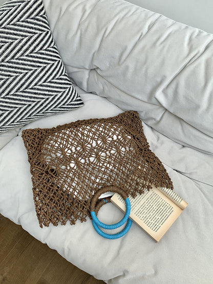 Trendy Woven Straw Beach Bag Casual Handbag