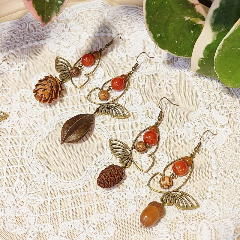 Vintage Bohemian Butterfly Earrings with Natural Stone Beads