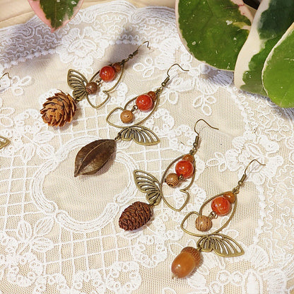 Vintage Bohemian Butterfly Earrings with Natural Stone Beads