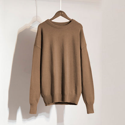 Classic Round Neck Sweater Solid Color Knit Top Casual Elegance