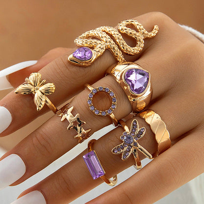 Snake Heart Shaped Gemstone Rings Jewelry Set