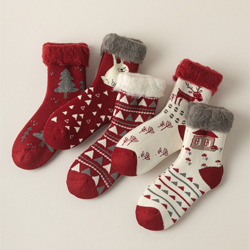Christmas Reindeer Winter Fuzzy Crew Socks