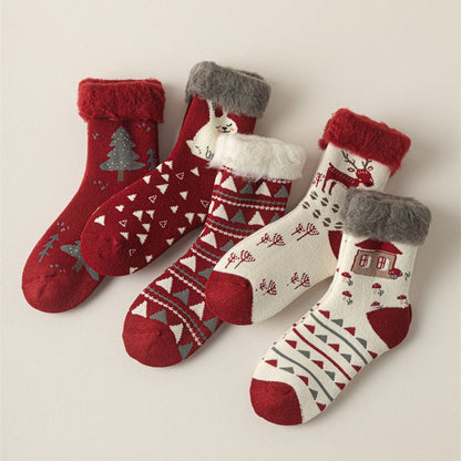 Christmas Reindeer Winter Fuzzy Crew Socks