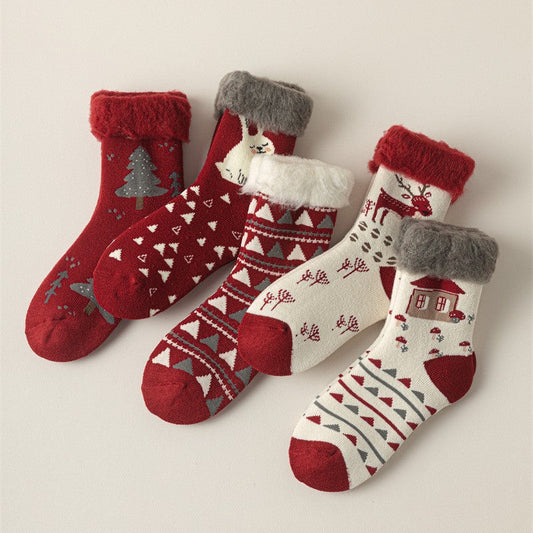 Christmas Reindeer Winter Fuzzy Crew Socks