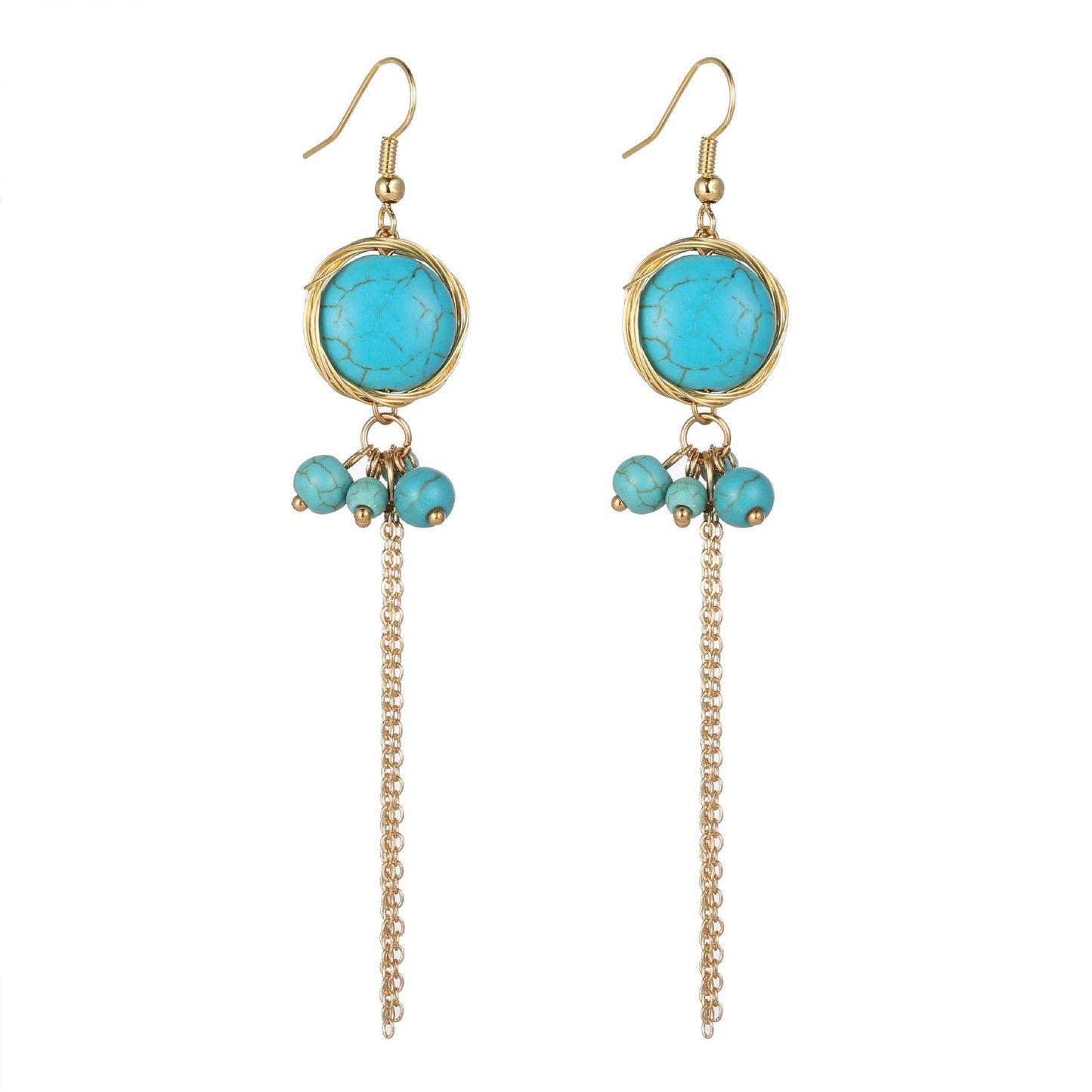 Ethnic Turquoise Earrings Feature Copper Wire Handmade Tibetan Earrings Retro Earrings Ear Clip Earrings