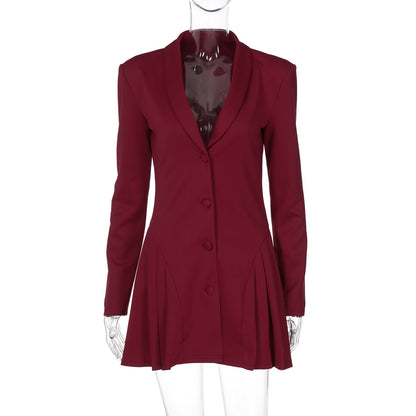 Elegant Deep V Neck Blazer Style Short Dress
