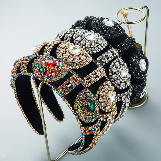 Fashionable Velvet Wide Headband With Rhinestones
