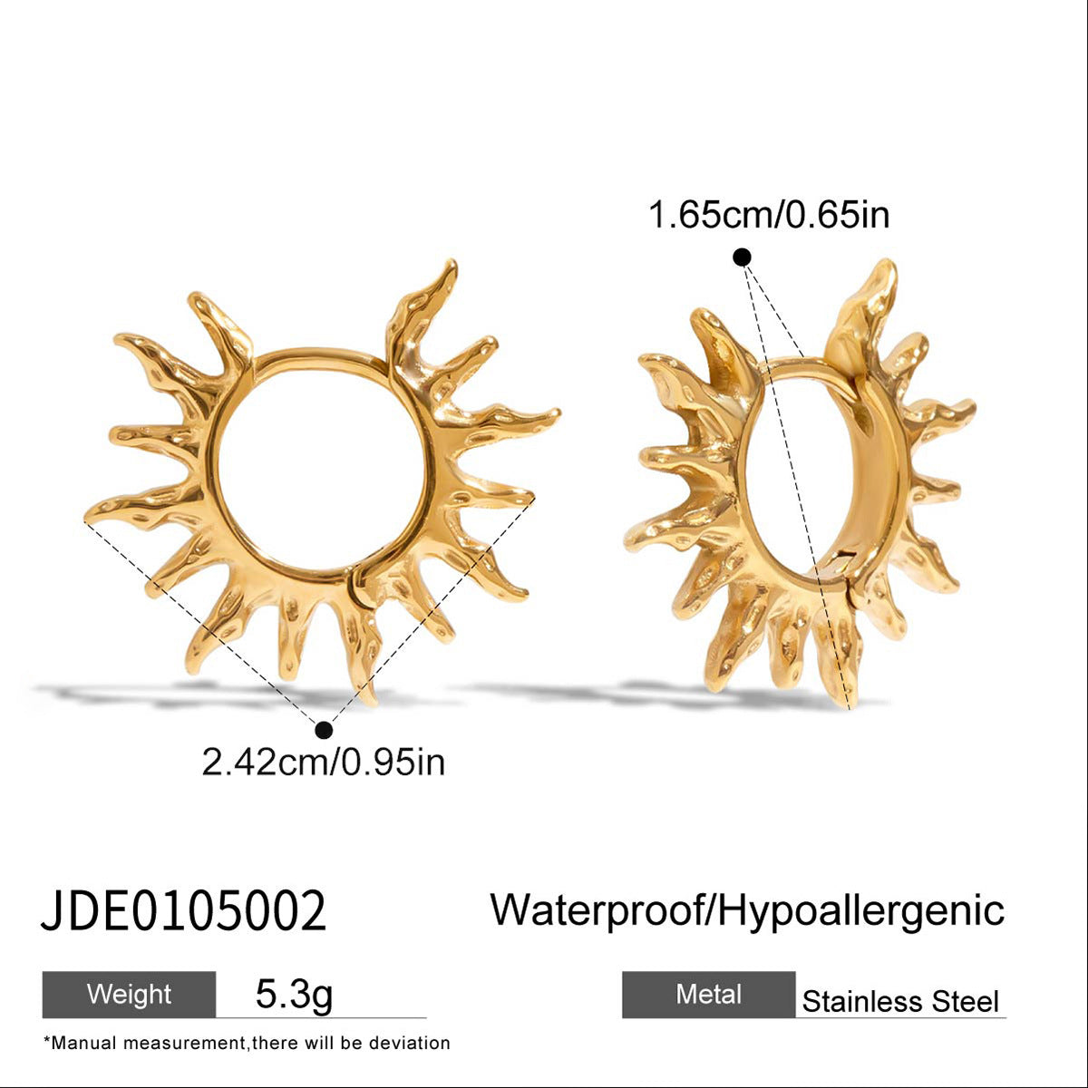 Trendy Gold Sunburst Hinged Hoop Earrings