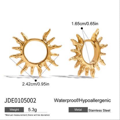 Trendy Gold Sunburst Hinged Hoop Earrings