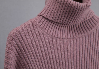Ribbed Knit Turtleneck Sweater Midi Skirt Set