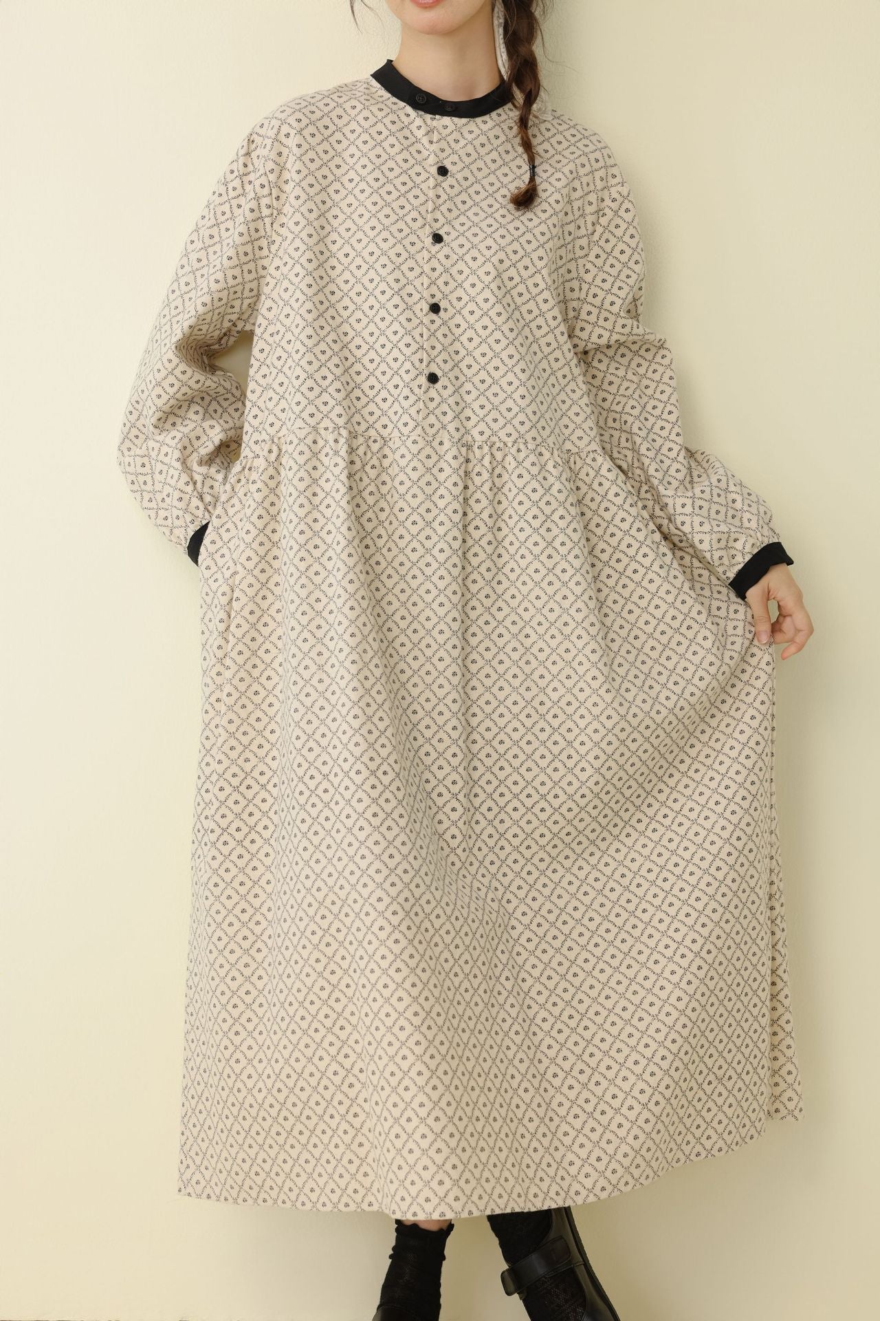 Sweet A-Line Print Long Sleeve Dress for Women