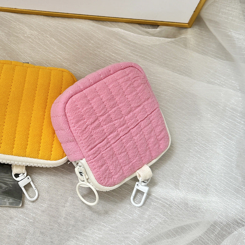 Mini Quilted Headphone Case Stylish Casual Keychain Pouch