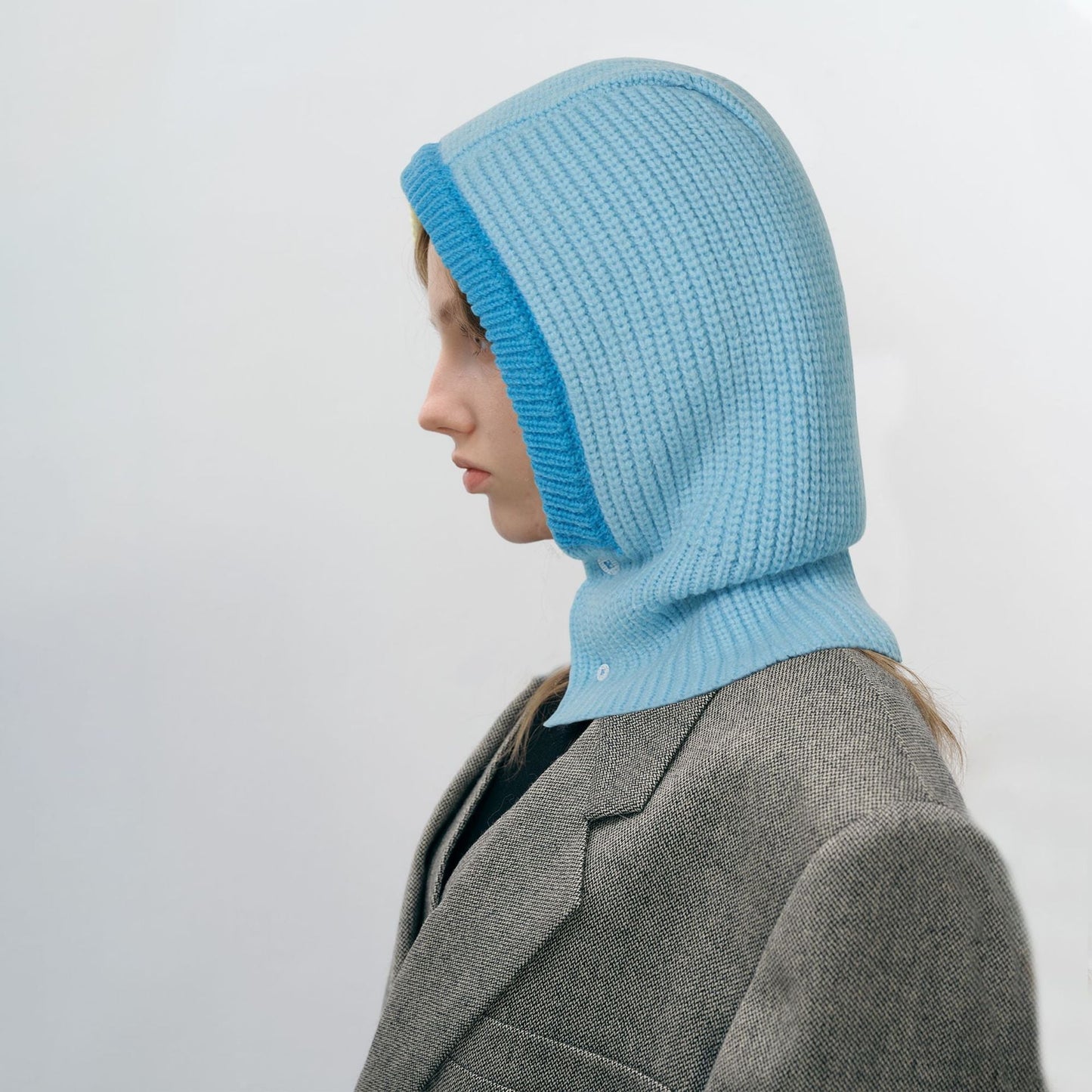 Simple Color Block Button Down Knit Hat Scarve
