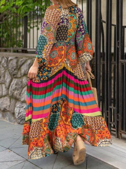 Positioning Print Swung Super Long Ethnic Style Dress Women'S Pleated Summer New Temperament Long Skirt