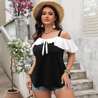 Off-Shoulder Ruffle Sleeve Casual Blouse for Plus Size Women