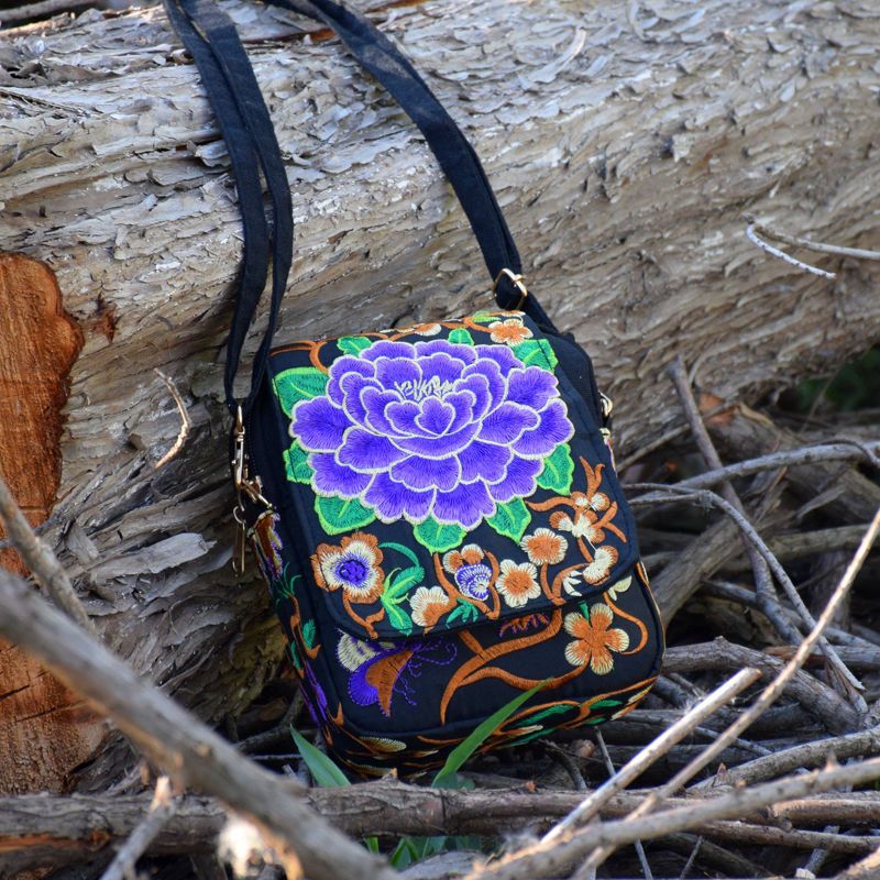 Ethnic Style Bag Small Bag Women'S New Mini Diagonal Canvas Small Squareflower Versatile Mobile Phone Coin Purse