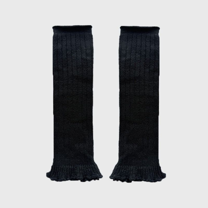 Handmade Wool Blend Knitted Lace Mid-Calf Socks