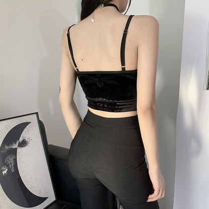 Summer Black Lace Trim Crop Top for Women