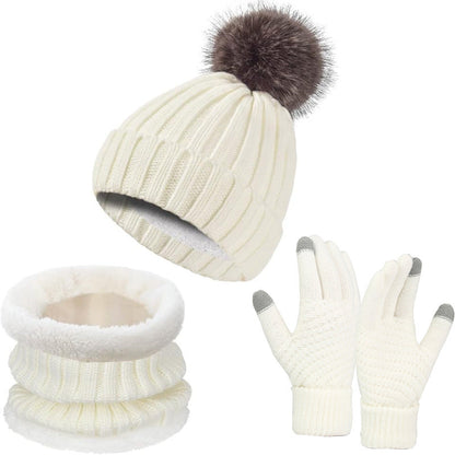 Warm Knitted Winter Scarf, Hat, and Gloves Set