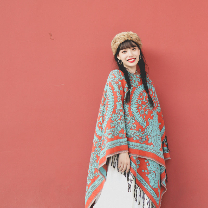 Tibetan Ethnic Totem Flower Big Shawl Retro Warm Scarf