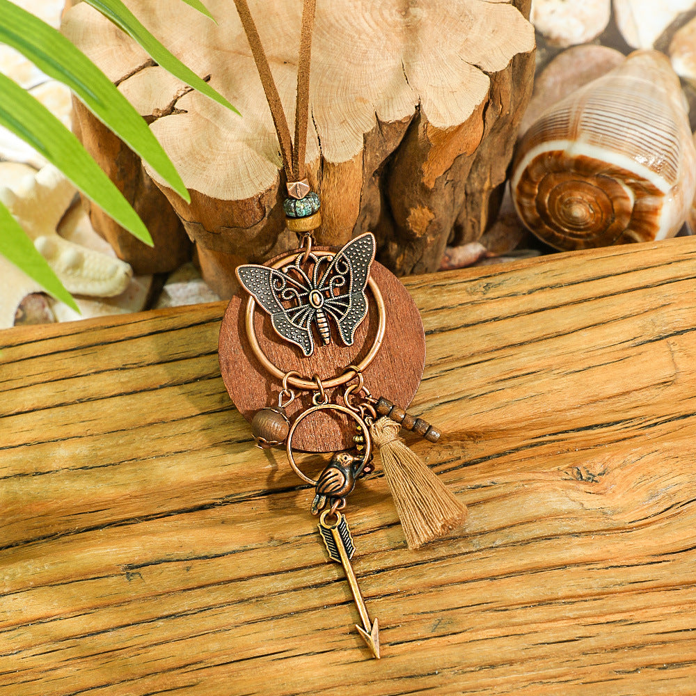 Bohemian Dreamcatcher Tassel Earrings and Wooden Necklace Set