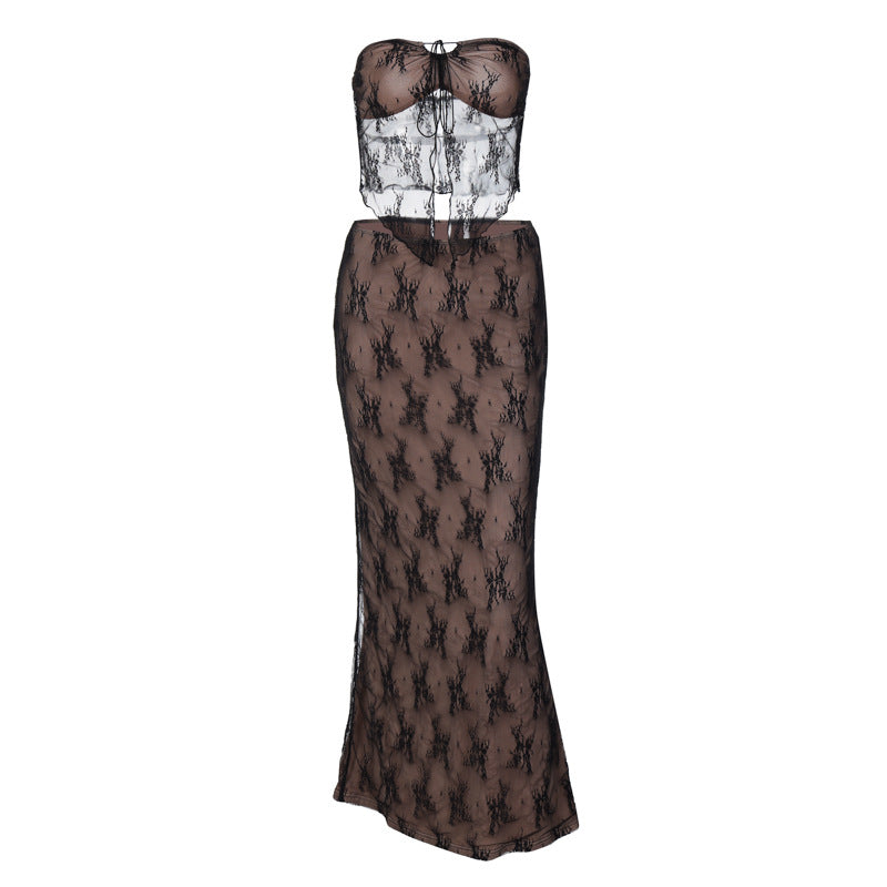 Sexy Lace Patchwork Bodycon Midi Dress Set