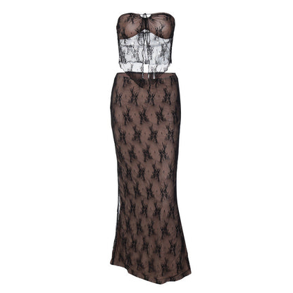 Sexy Lace Patchwork Bodycon Midi Dress Set