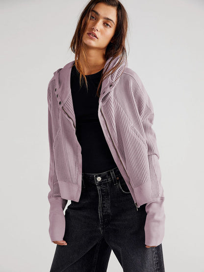 Zipper Front Hoodie Casual Chic Loose-Fit Sweatshirt