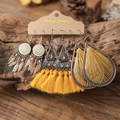 Bohemian Geometric Tassel Earrings Set