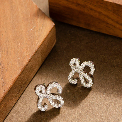 S925 Silver Geometric Zircon Stud Earrings For Women