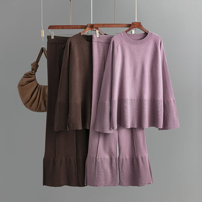 2+ Round Neck Side Split Knit Sets
