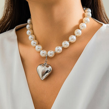Multi-Layer Heart-Shaped Pearl Necklace Trendy Cyberpunk Style