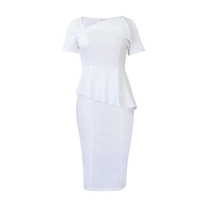 Elegant Asymmetric Neck Pencil Skirt Dress